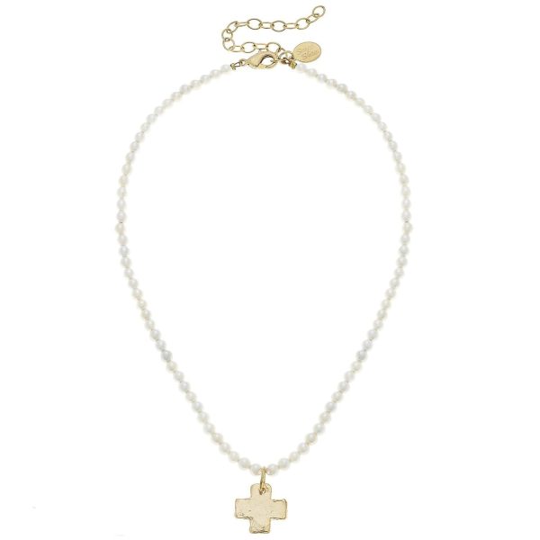 Beaded Gold Silver Cross Necklace For Cheap