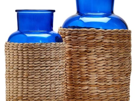 Rattan-Wrapped Blue Glass Vases Online