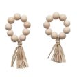 Wood Bead Napkin Rings w  Raffia Tassel - 4 pc. Fashion