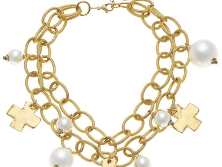 Gold Cross & Pearl Necklace Online Sale