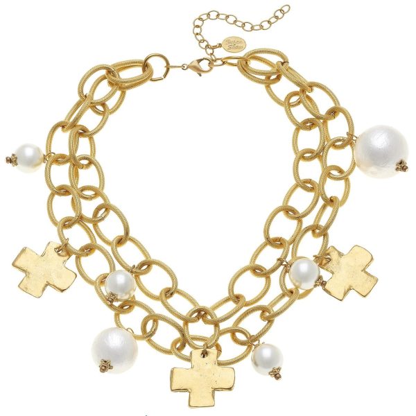 Gold Cross & Pearl Necklace Online Sale