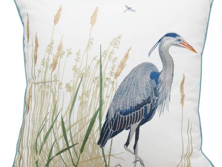 Blue Heron & Salt Marsh Embroidered Throw Pillow - 20  Discount