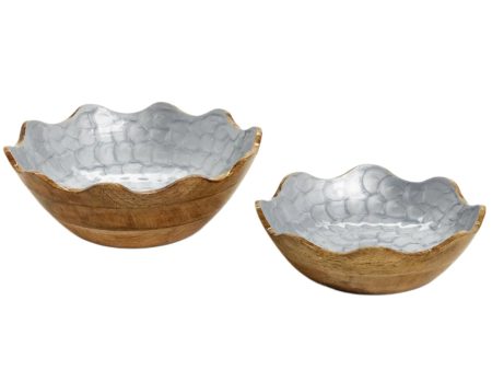 Laquered Blue Scalloped Mango Wood Bowls Discount