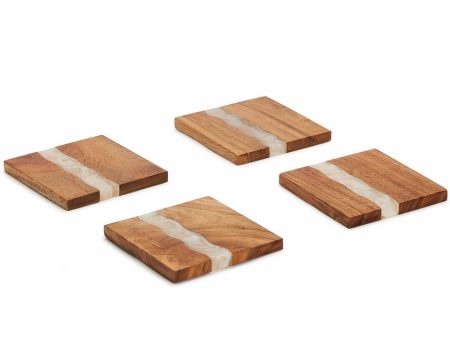 Verglas Acacia Wood Coasters w  Holder - 4 pc. For Cheap