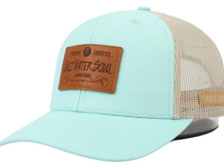 Salt Water Soul Leather Patch Mesh Snapback Hat Supply