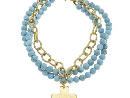 Multi-Strand Matte Turquoise Gold Cross Necklace For Discount