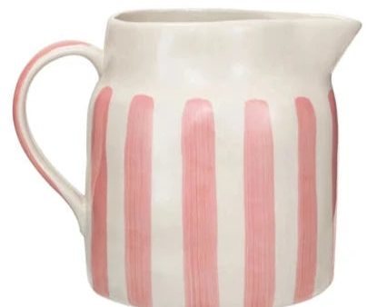 Hand-Painted Salmon Pink Striped Stoneware Pitcher - 1.75 qt. Discount