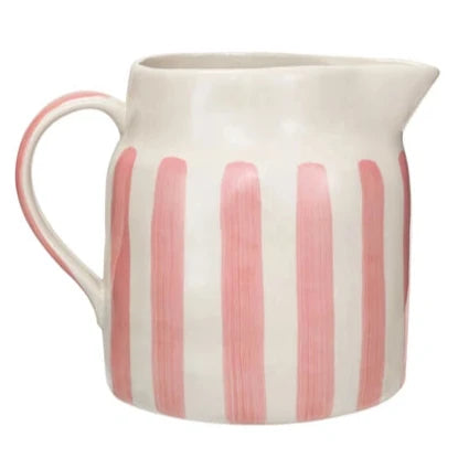 Hand-Painted Salmon Pink Striped Stoneware Pitcher - 1.75 qt. Discount