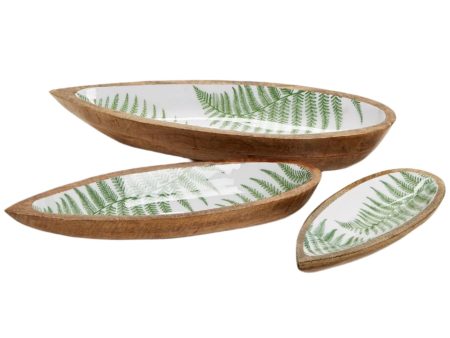 Fanciful Fern Tear Drop Mango Wood Trays Hot on Sale