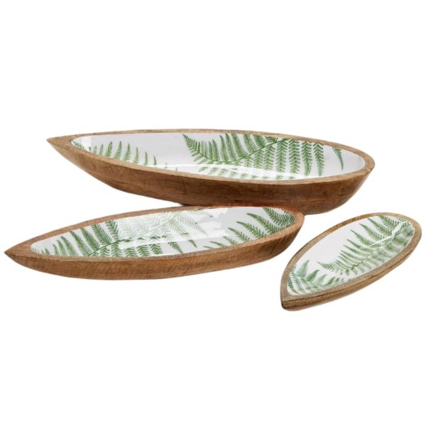 Fanciful Fern Tear Drop Mango Wood Trays Hot on Sale