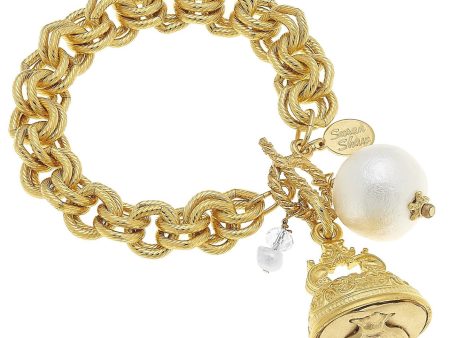 Gold Vintage Bee & Pearl Charm Bracelet Online Sale