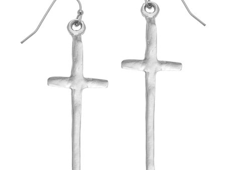 Elongated Silver Cross Earrings Fashion