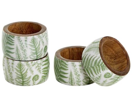 Fanciful Fern Lacquered Mango Wood Napkin Rings - 4 pc. Cheap