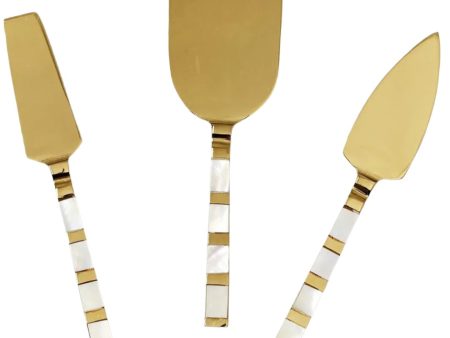 Brass Plated Mother of Pearl Cheese Knives - 3 pc. Cheap