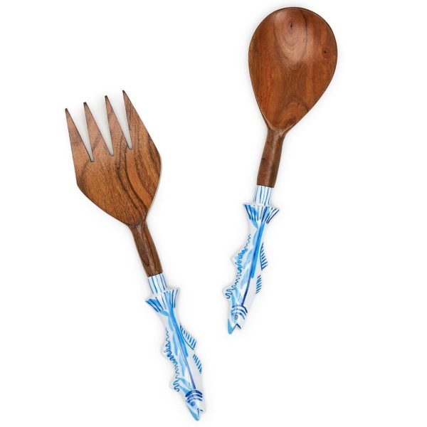 Natural Acacia Wood w  Fish-Shaped Handle Salad Servers - 2 pc. Online Sale