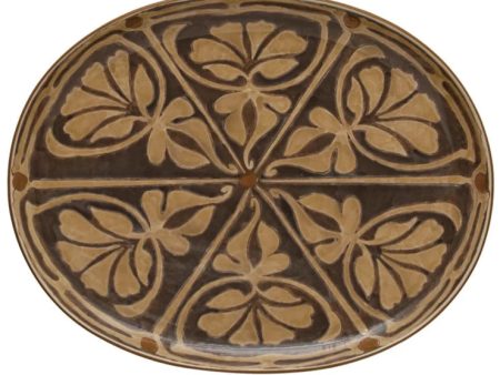 Hand-Painted Oval Floral Stoneware Platter - 16.25  x 12.75  Discount