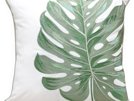 Monstera Leaf Embroidered Throw Pillow - 20  For Discount