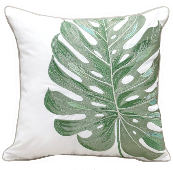 Monstera Leaf Embroidered Throw Pillow - 20  For Discount