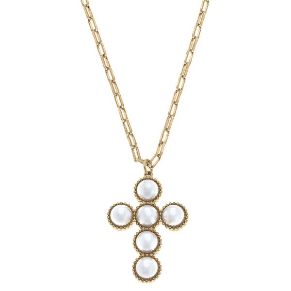 Elisha Pearl Cross Necklace Cheap