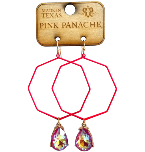 Pink Panache Octagonal Fuchsia Crystal Teardrop Earrings Hot on Sale