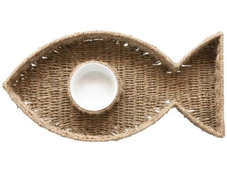 Woven Seagrass Chip & Dip Fish-Shaped Serving Platter - 20  x 10  Supply