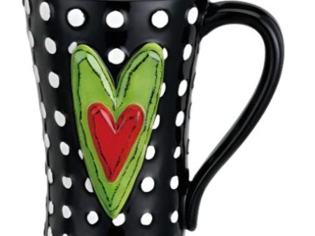 Black & White Dotted Stoneware Heart Mug Fashion