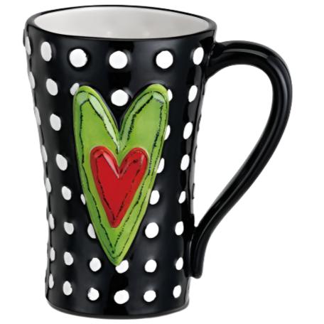 Black & White Dotted Stoneware Heart Mug Fashion