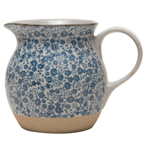 Hand-Painted Blue Floral Print Stoneware Pitcher Online Hot Sale