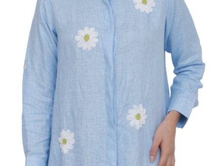 Beaded Floral Linen Shirt Dress on Sale