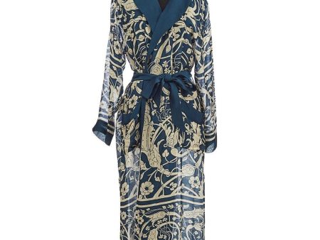 Jaipur Blue Print Robe w  Removable Waist Tie Cheap