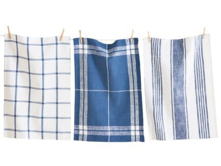 Blue Patterned Cotton Slub Dishtowels - 3 pc. For Discount