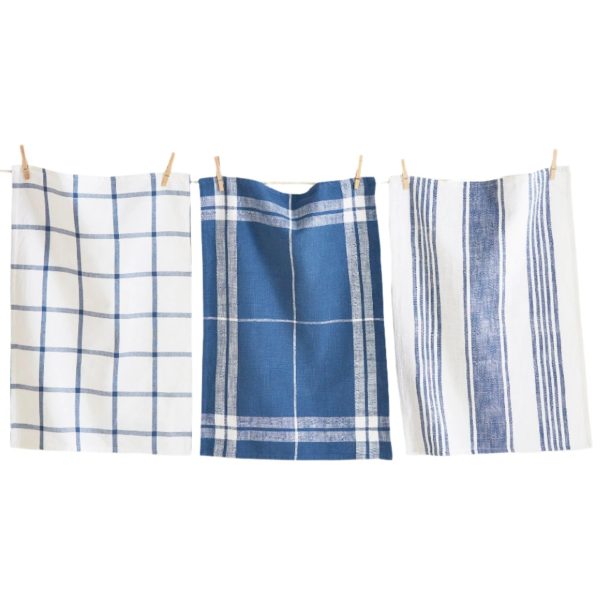 Blue Patterned Cotton Slub Dishtowels - 3 pc. For Discount