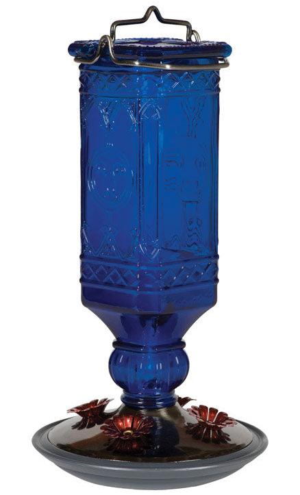 Perky-Pet Blue Antique Glass Bottle Hummingbird Feeder - 16 oz. For Sale