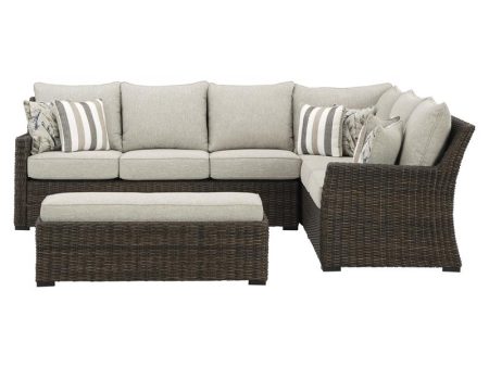 Ashley Brook Ranch Sectional Outdoor Sofa w  Cushions (Brown) For Sale