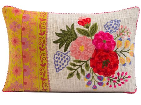 Precious Threads Embroidered Velvet Floral Pillow - 24  x 16  For Sale