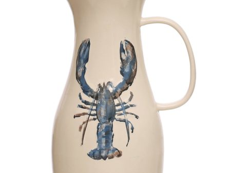 Blue Lobster Stoneware Pitcher - 10  For Sale