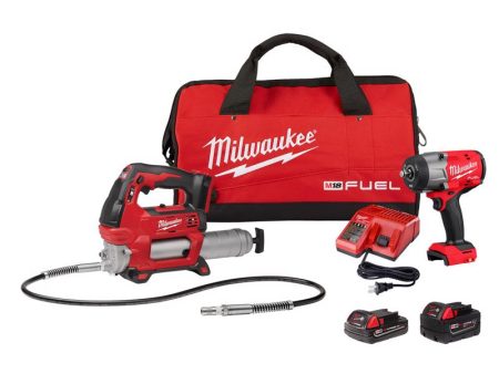 Milwaukee M18 FUEL Impact Wrench & Grease Gun Kit (w  Battery & Charger) Hot on Sale