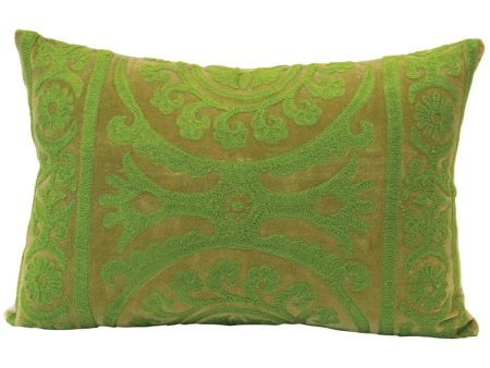 Velvet Green Embroidered Lumbar Pillow - 20  x 14  Online now