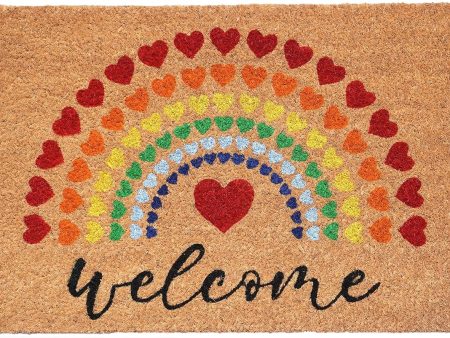 Rainbow Hearts  Welcome  Coir Mat - 17  x 29  Discount