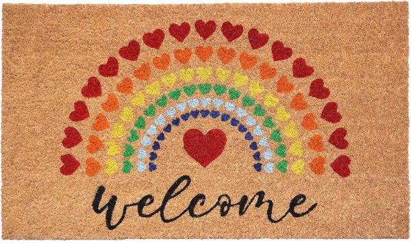 Rainbow Hearts  Welcome  Coir Mat - 17  x 29  Discount