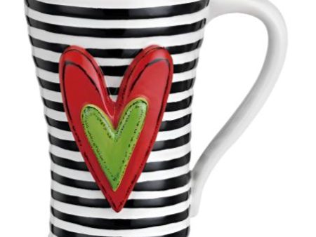 Black Striped Stoneware Heart Mug Discount