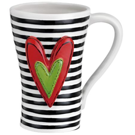 Black Striped Stoneware Heart Mug Discount